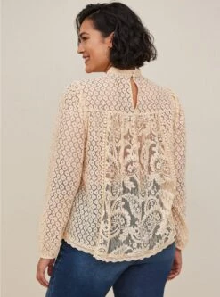 Mixed Lace High Neck Top -Baccarat shop 18410580 00177 av2