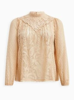 Mixed Lace High Neck Top -Baccarat shop 18410580 00177 flat