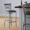 Lancaster Table & Seating Clear Coat Finish Cross Back Bar Stool With 2 1/2" Dark Gray Vinyl Padded Seat -Baccarat shop 2297025