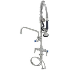 Eversteel By T&S SMPF-2DLN-08 Stainless Steel Deck Mount Mixing Faucet With 8" Swing Nozzle And Mini Pre-Rinse Unit With 1.15 GPM Spray Valve