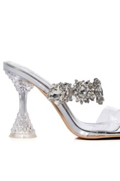 AZALEA WANG BARBADOS CHUNKY MULE JEWEL PUMP IN SILVER -Baccarat shop azalea wang barbados chunky jewel mule in silver silver 5 5