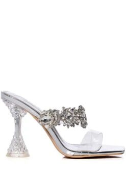 AZALEA WANG BARBADOS CHUNKY MULE JEWEL PUMP IN SILVER -Baccarat shop azalea wang barbados chunky mule jewel pump in silver silver 2 2