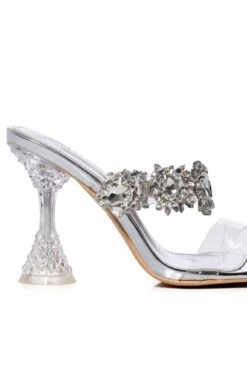 AZALEA WANG BARBADOS CHUNKY MULE JEWEL PUMP IN SILVER -Baccarat shop azalea wang barbados chunky mule jewel pump in silver silver 5 5