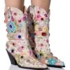 AZALEA WANG DILIGENT GEM EMBELLISHED BROCADE WESTERN BOOTIE IN BONE