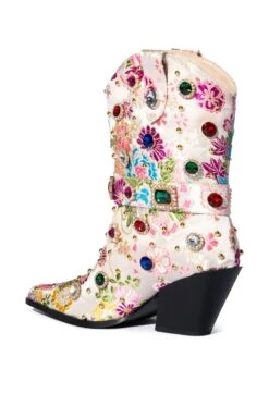 AZALEA WANG DILIGENT GEM EMBELLISHED BROCADE WESTERN BOOTIE IN BONE -Baccarat shop azalea wang diligent gem embellished brocade western bootie in bone bone 4 4