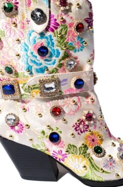 AZALEA WANG DILIGENT GEM EMBELLISHED BROCADE WESTERN BOOTIE IN BONE -Baccarat shop azalea wang diligent gem embellished brocade western bootie in bone bone 5 5