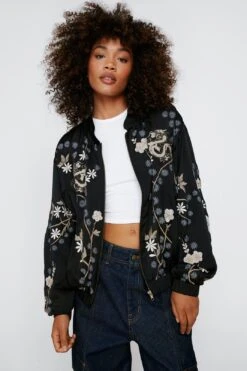 Dragon Embroidered Bomber Jacket -Baccarat shop womens black dragon embroidered bomber jacket 1 3